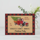Kerstfeest  Rode Truck Tree Plaid Check Kaart (Staand voorkant)
