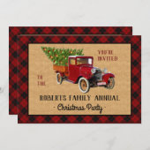 Kerstfeest  Rode Truck Tree Plaid Check Kaart (Voorkant / Achterkant)