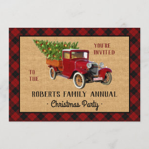 Kerstfeest  Rode Truck Tree Plaid Check Kaart