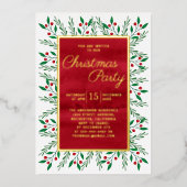 Kerstfeest Rode Waterverf Bloemen Folie Uitnodiging (Voorkant)