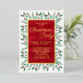 Kerstfeest Rode Waterverf Bloemen Folie Uitnodiging (Staand Voorkant)