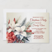 Kerstfeest Rode Witte Bloemen Feestdagen Elegant Kaart (Voorkant)