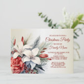 Kerstfeest Rode Witte Bloemen Feestdagen Elegant Kaart (Staand voorkant)