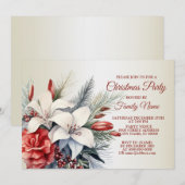 Kerstfeest Rode Witte Bloemen Feestdagen Elegant Kaart (Voorkant / Achterkant)