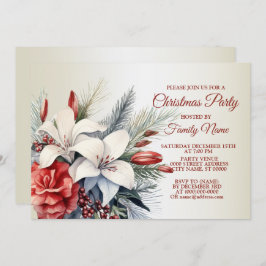 Kerstfeest Rode Witte Bloemen Feestdagen Elegant Kaart