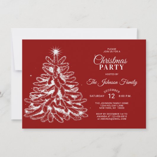 KERSTFEEST Rode Witte Sterren Pijnboom Kaart (Voorkant)