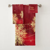 Kerstfeest Rood Golden Snowflakes Holiday Bad Handdoek (Insitu)