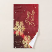 Kerstfeest Rood Golden Snowflakes Holiday Bad Handdoek (Handdoek)