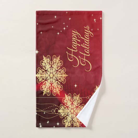 Kerstfeest Rood Golden Snowflakes Holiday Bad Handdoek (Handdoek)