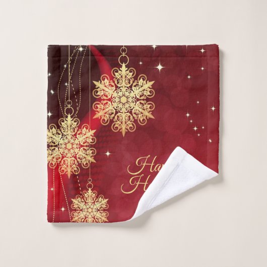 Kerstfeest Rood Golden Snowflakes Holiday Bad Handdoek (Wasdoekje)