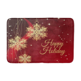Kerstfeest Rood Golden Snowflakes Holiday Badmat