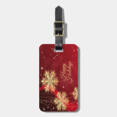 Kerstfeest Rood Golden Snowflakes Holiday Bagagelabel (Voorkant verticaal)