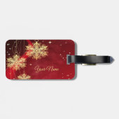 Kerstfeest Rood Golden Snowflakes Holiday Bagagelabel (Achterkant horizontaal)
