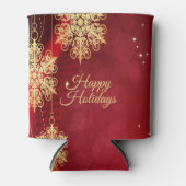 Kerstfeest Rood Golden Snowflakes Holiday Blikjeskoeler (Voorkant)