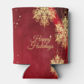 Kerstfeest Rood Golden Snowflakes Holiday Blikjeskoeler (Achterkant)