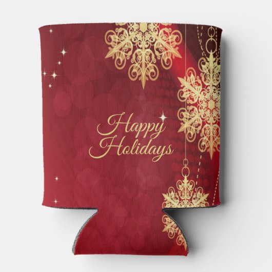 Kerstfeest Rood Golden Snowflakes Holiday Blikjeskoeler (Achterkant)