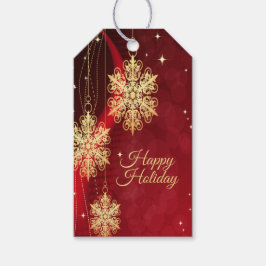 Kerstfeest Rood Golden Snowflakes Holiday Cadeaulabel