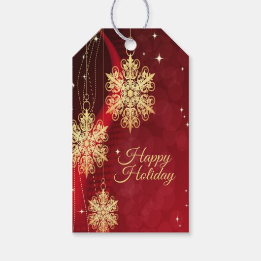 Kerstfeest Rood Golden Snowflakes Holiday Cadeaulabel (Voorkant)