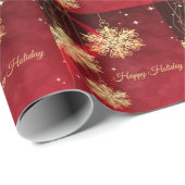 Kerstfeest Rood Golden Snowflakes Holiday Cadeaupapier (Rol Hoek)