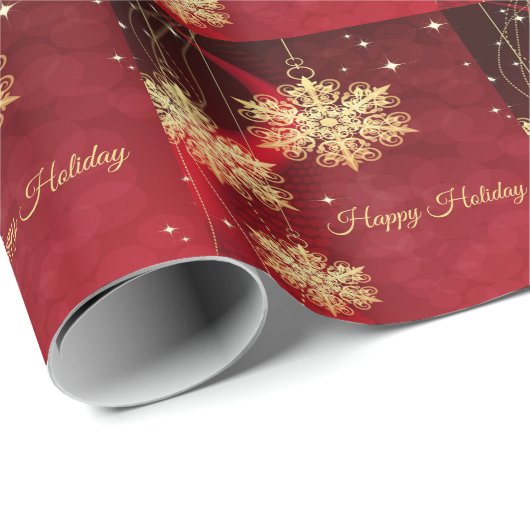 Kerstfeest Rood Golden Snowflakes Holiday Cadeaupapier (Rol Hoek)