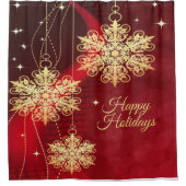 Kerstfeest Rood Golden Snowflakes Holiday Douchegordijn (Voorkant)