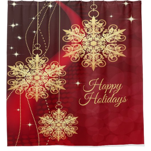 Kerstfeest Rood Golden Snowflakes Holiday Douchegordijn (Voorkant)