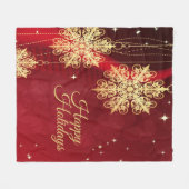 Kerstfeest Rood Golden Snowflakes Holiday Fleece Deken (Voorkant (Horizontaal))