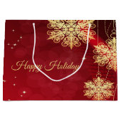 Kerstfeest Rood Golden Snowflakes Holiday Groot Cadeauzakje (Voorkant)