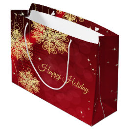 Kerstfeest Rood Golden Snowflakes Holiday Groot Cadeauzakje