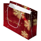 Kerstfeest Rood Golden Snowflakes Holiday Groot Cadeauzakje (Voorkant Gekanteld)