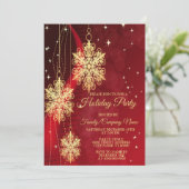 Kerstfeest Rood Golden Snowflakes Holiday Kaart (Staand voorkant)