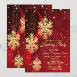Kerstfeest Rood Golden Snowflakes Holiday Kaart