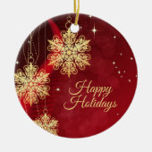 Kerstfeest Rood Golden Snowflakes Holiday Keramisch Ornament (Voorkant)