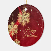 Kerstfeest Rood Golden Snowflakes Holiday Keramisch Ornament (Links)