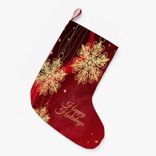 Kerstfeest Rood Golden Snowflakes Holiday Kleine Kerstsok (Voorkant (Hangend))