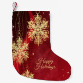 Kerstfeest Rood Golden Snowflakes Holiday Kleine Kerstsok (Voorkant)