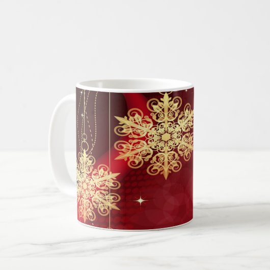 Kerstfeest Rood Golden Snowflakes Holiday Koffiemok (Voorkant links)