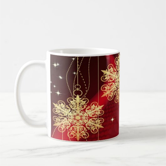 Kerstfeest Rood Golden Snowflakes Holiday Koffiemok (Links)