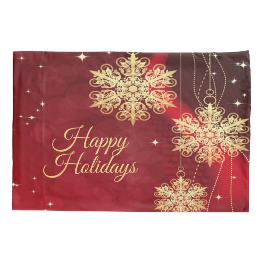 Kerstfeest Rood Golden Snowflakes Holiday Kussensloop (Achterkant)