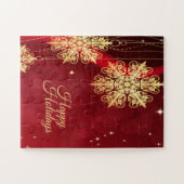 Kerstfeest Rood Golden Snowflakes Holiday Legpuzzel (Horizontaal)