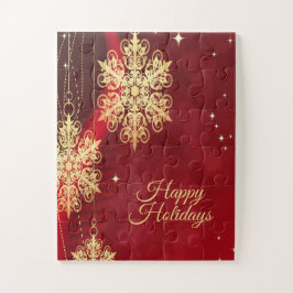 Kerstfeest Rood Golden Snowflakes Holiday Legpuzzel
