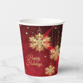 Kerstfeest Rood Golden Snowflakes Holiday Papieren Bekers