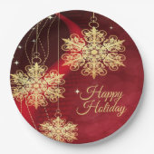 Kerstfeest Rood Golden Snowflakes Holiday Papieren Bordje (Voorkant)