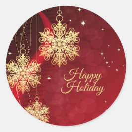 Kerstfeest Rood Golden Snowflakes Holiday Ronde Sticker
