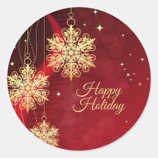 Kerstfeest Rood Golden Snowflakes Holiday Ronde Sticker (Voorkant)