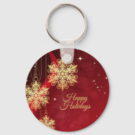 Kerstfeest Rood Golden Snowflakes Holiday Sleutelhanger