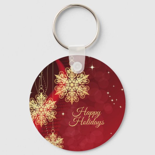 Kerstfeest Rood Golden Snowflakes Holiday Sleutelhanger (Voorkant)