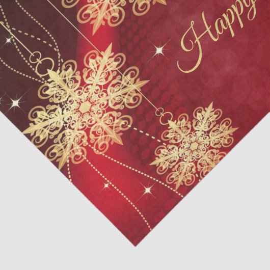 Kerstfeest Rood Golden Snowflakes Holiday Tissuepapier (Detail)