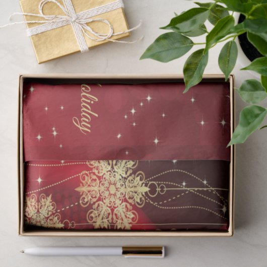 Kerstfeest Rood Golden Snowflakes Holiday Tissuepapier (Geschenk)