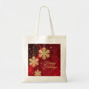 Kerstfeest Rood Golden Snowflakes Holiday Tote Bag